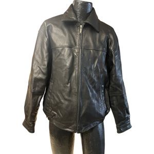 BENCH LEATHERWEAR MENS BLACK GLOVE LEATHER JACKET FULL ZIP FRONT BISNESS CASUA L
